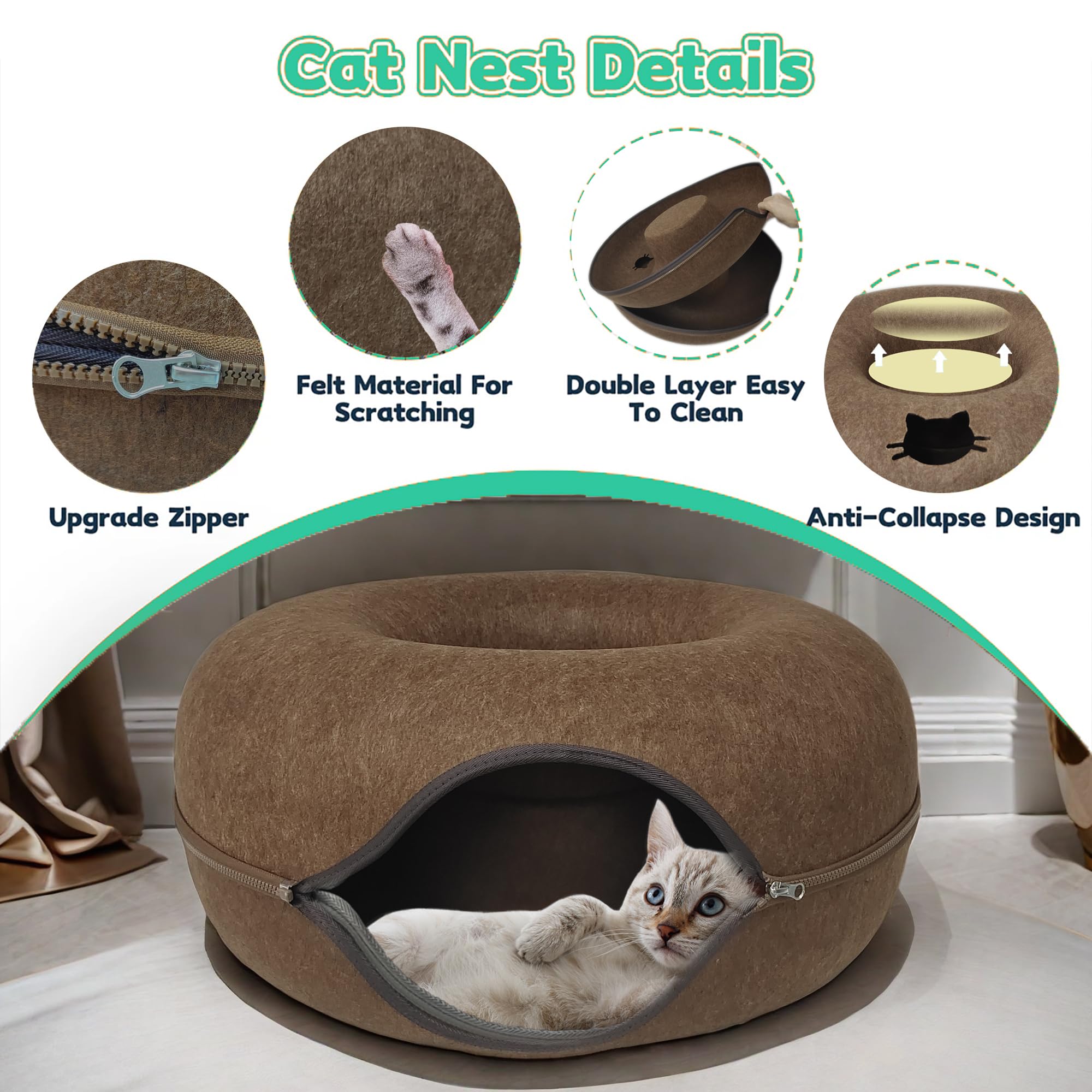 Mrocioa Donut Cat Tunnel Bed versatile setup for resting or playful hiding