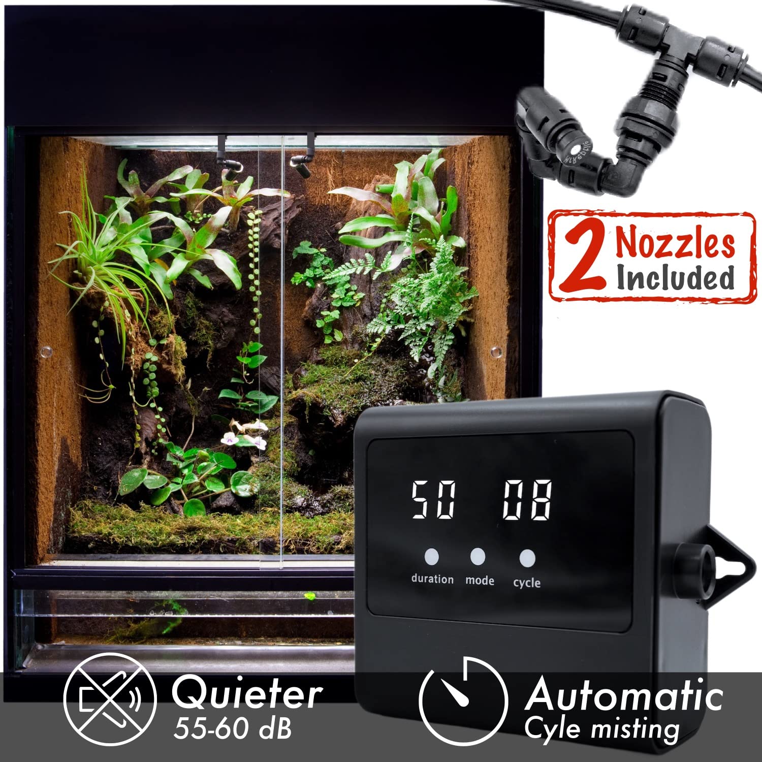 MRREPTILE misting system flow drops show even humidity in terrariums