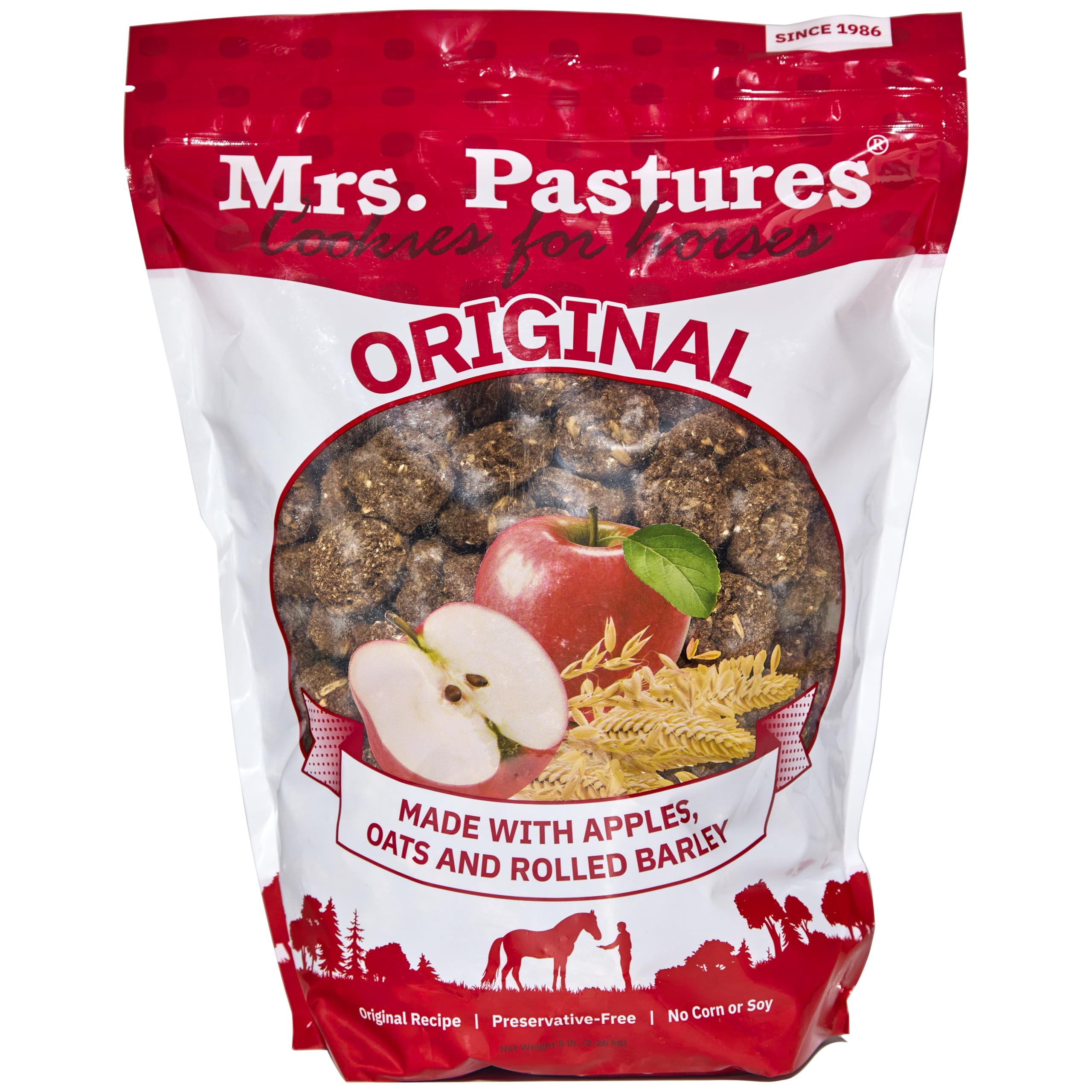 Mrs Pastures cookies apple oats rolled barley closeup highlights natural ingredients for horse treats