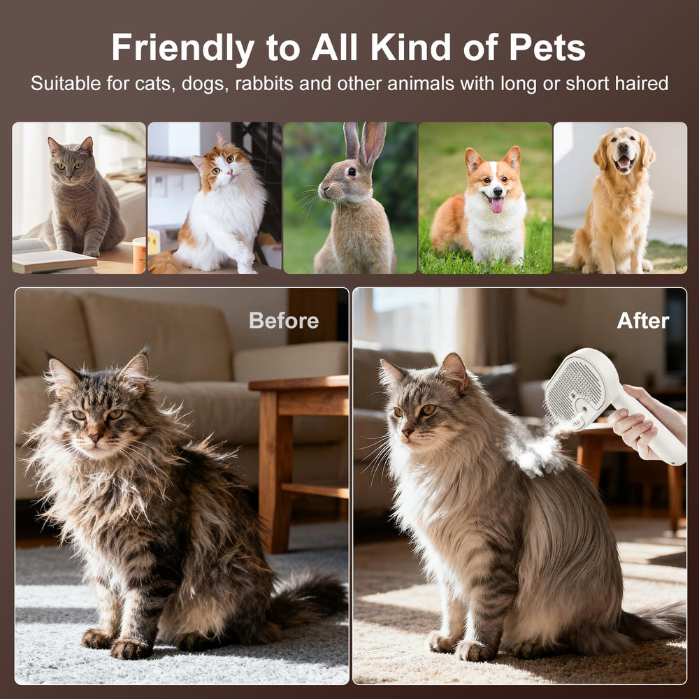 MRSDAYU cat steam brush ergonomic 180-degree swivel handle for easy grooming.