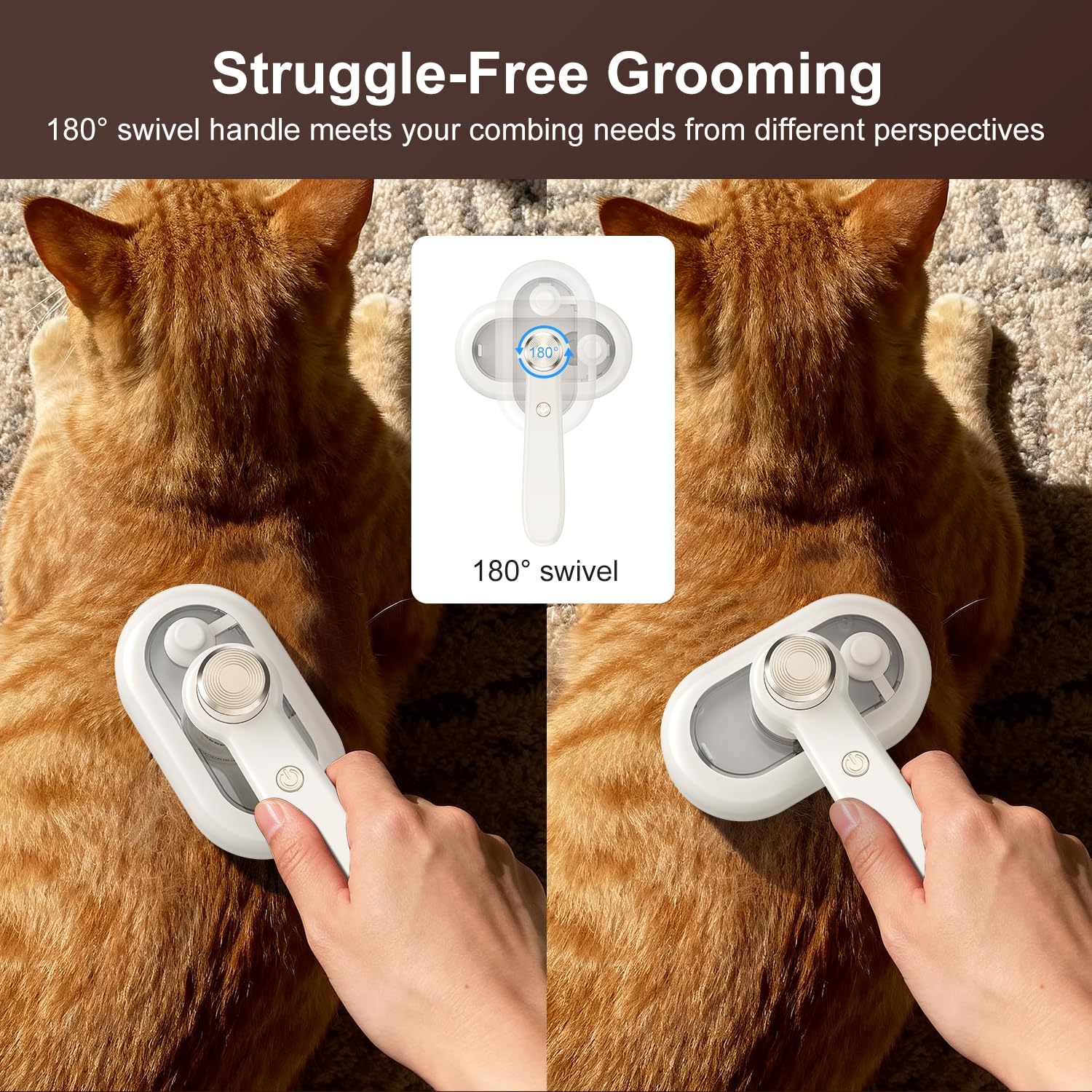 MRSDAYU cat steam brush rechargeable USB-C battery lasts up to a week.