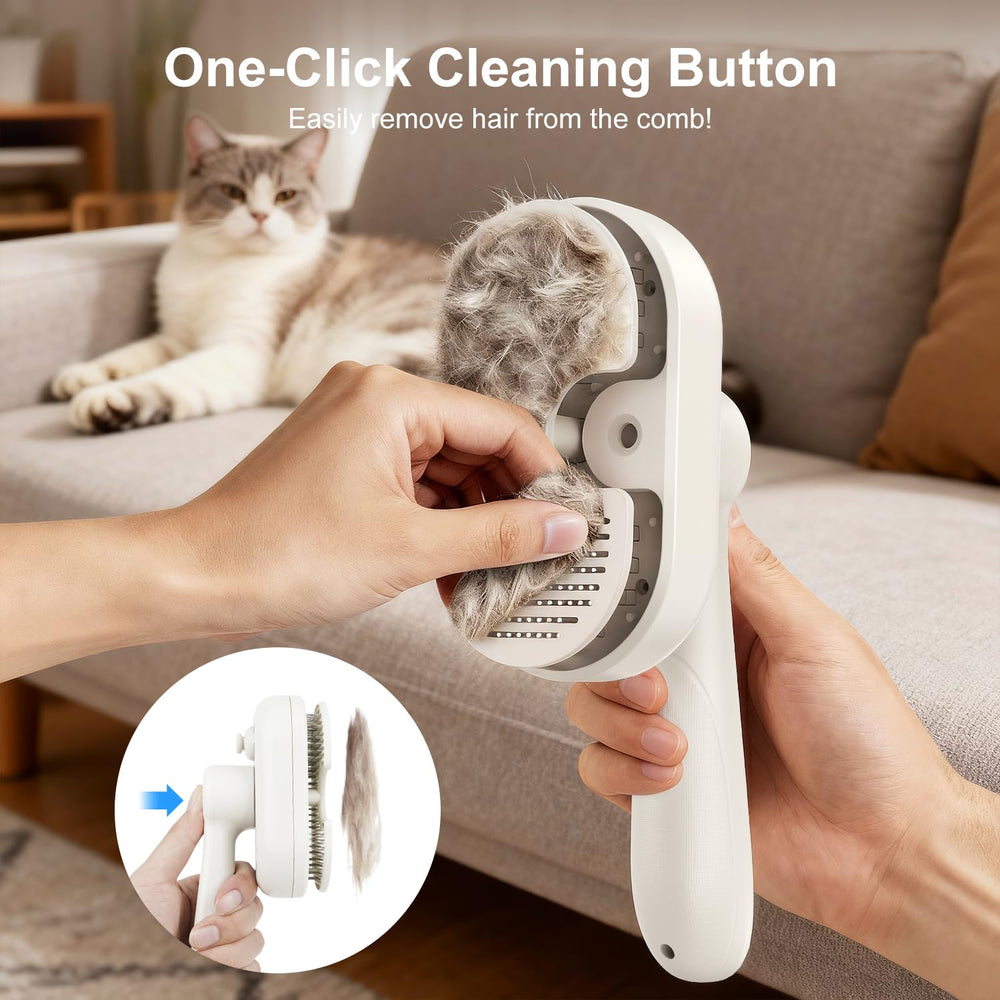 MRSDAYU cat steam brush self-cleaning feature clears fur from bristles quickly.