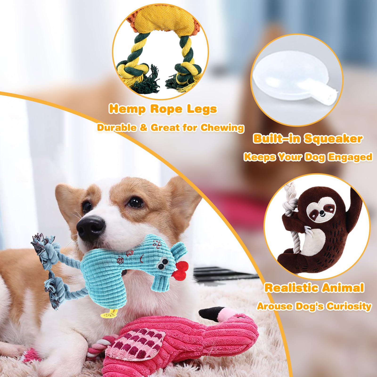 MRSOHRET plush dog toy squeaker-assembly triggers curiosity and engaging play.