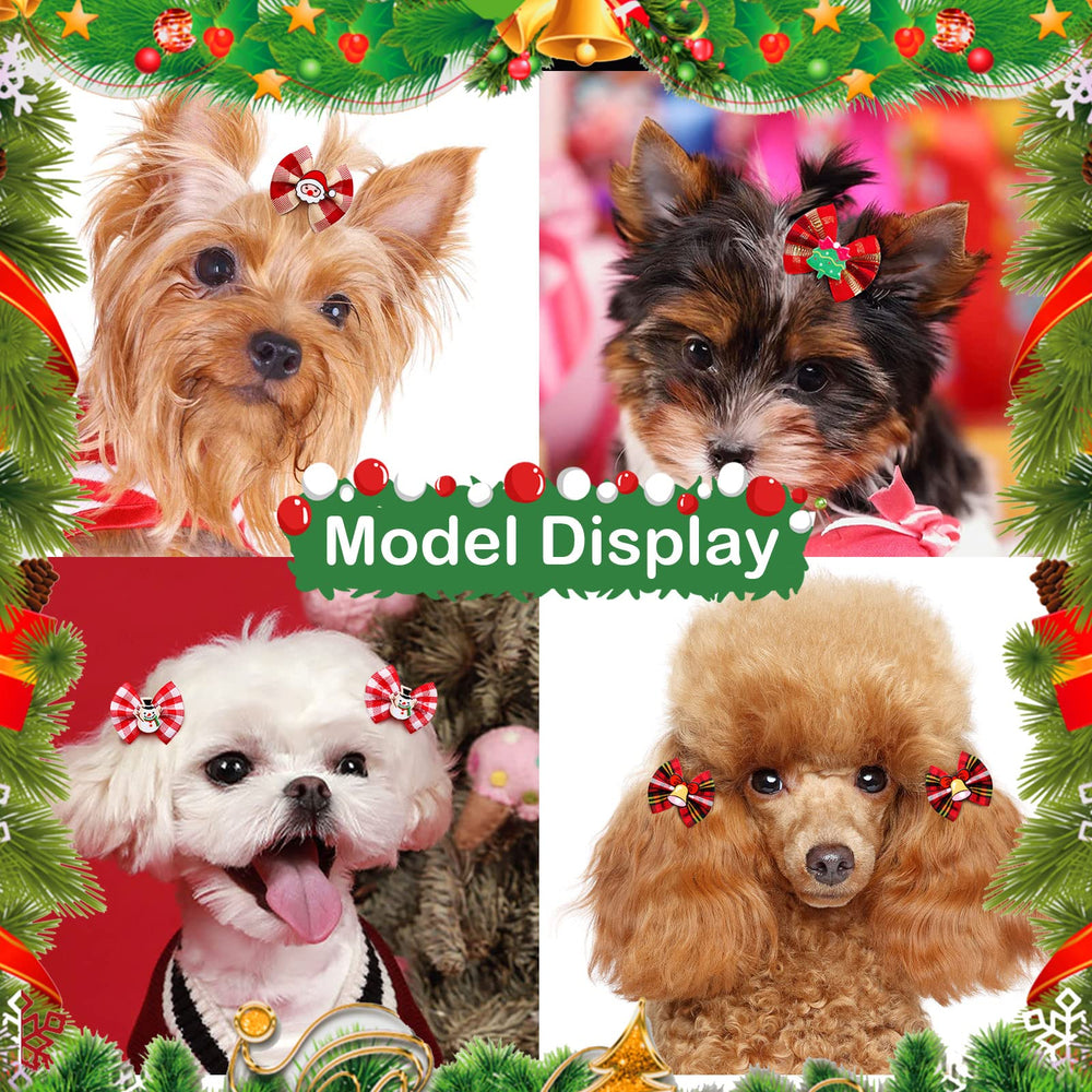 Mruq pet Christmas bows show off varied patterns for adorable, photo-ready looks.