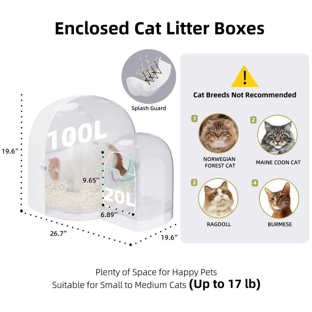 MS!MAKE SURE Snow White cat litter box, closed side view, blends with home decor.