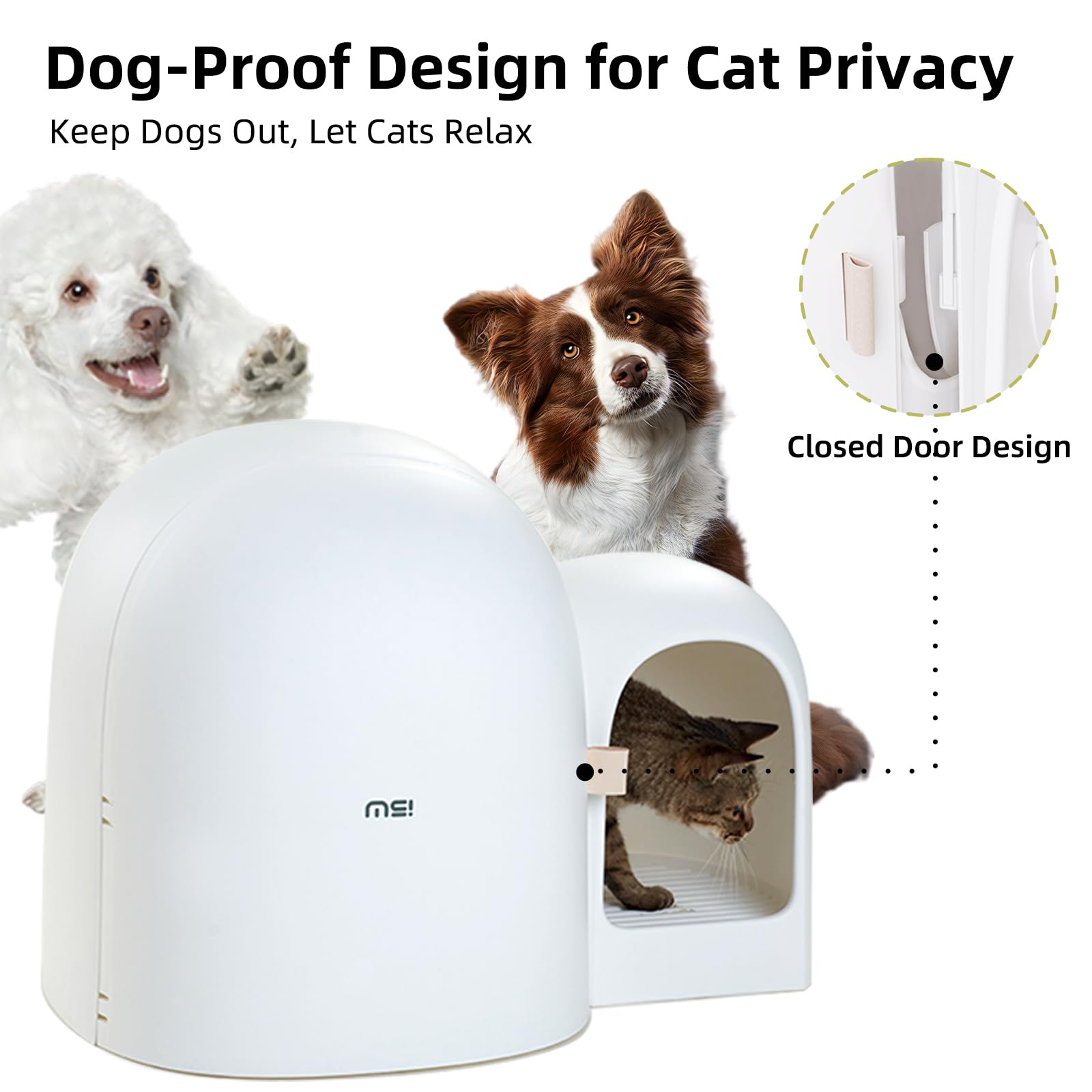 MS!MAKE SURE Snow White litter box interior with scoop for quick cleanup.