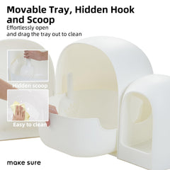 MS!MAKE SURE Snow White litter box closed design aids odor control and cleanliness.