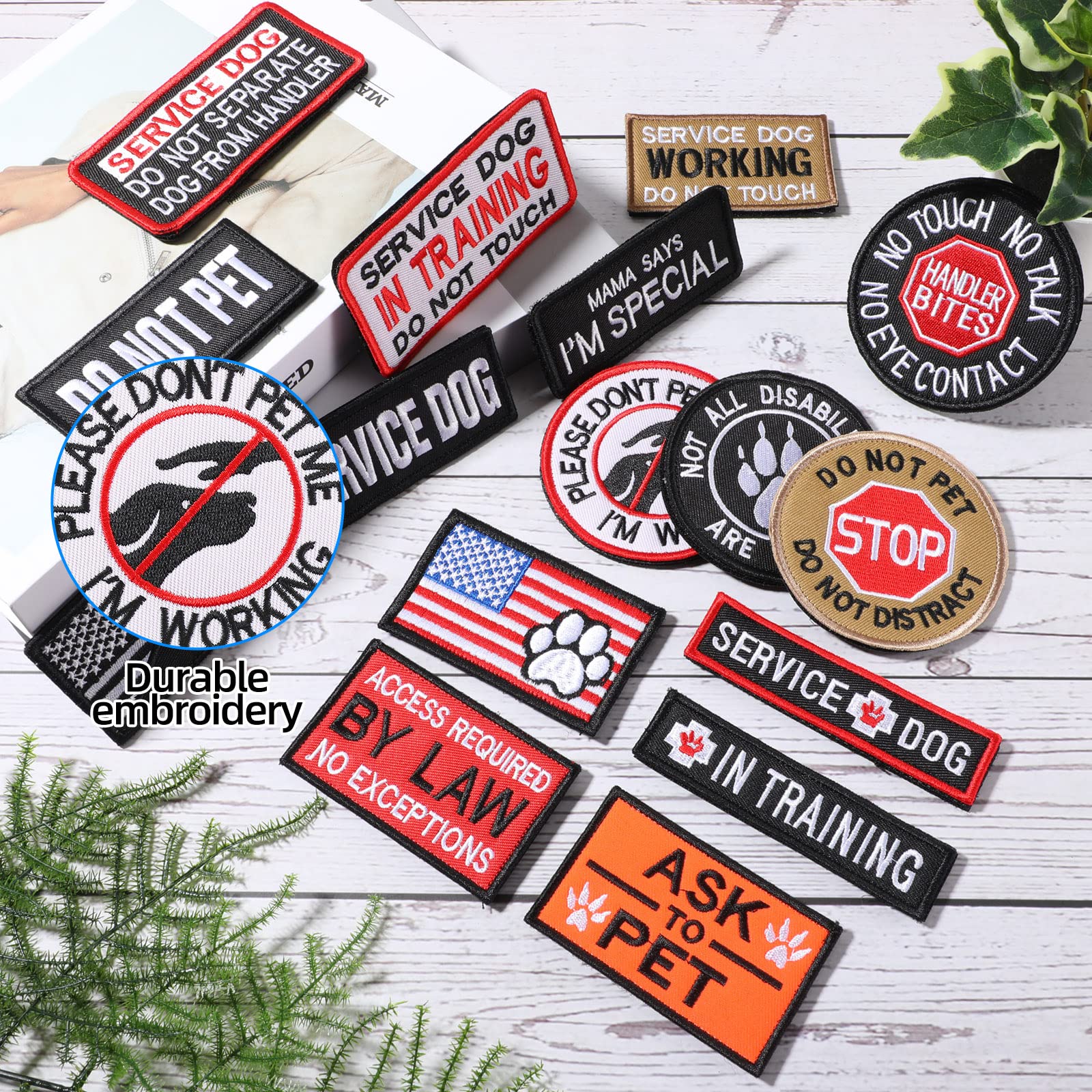 MTLEE removable patches decorate harnesses, vests, and collars.