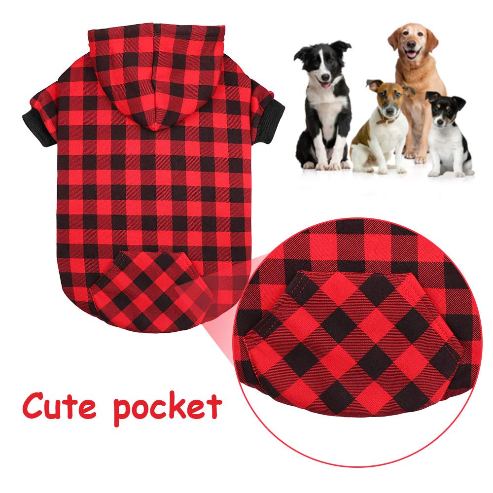 Mtliepte red plaid dog hoodie sleeves close up highlights full warmth