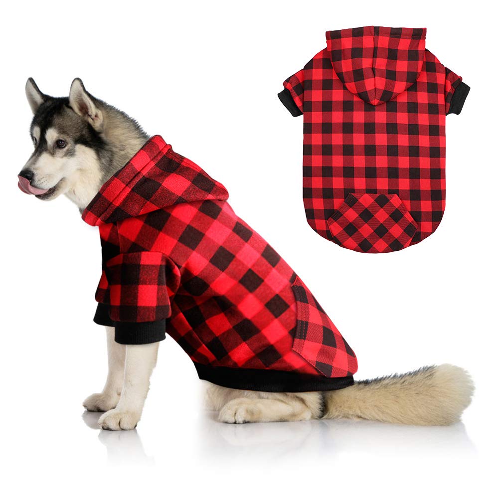 Sudadera Mtliepte para perro de cuadros rojos con capucha y bolsillo, ideal para paseos.