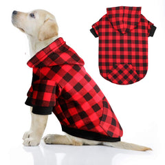 Mtliepte sudadera para perro tartán rojo en frente, ideal para paseos elegantes.