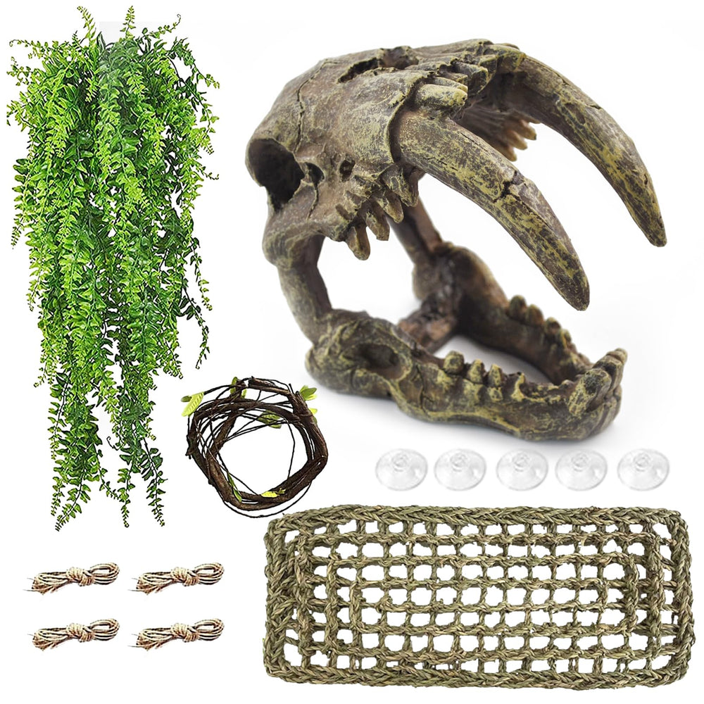 MUYG resin skull habitat hideout provides a realistic terrarium cave for hiding and resting