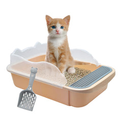 MUYG open cat litter box with high side reduces spills and offers easy entry