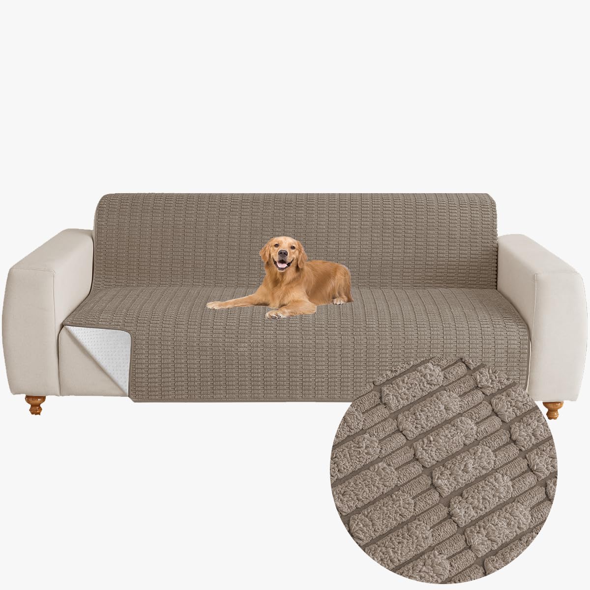 Muamar dog bed cover material close-up showing corduroy texture and plush cushioning.
