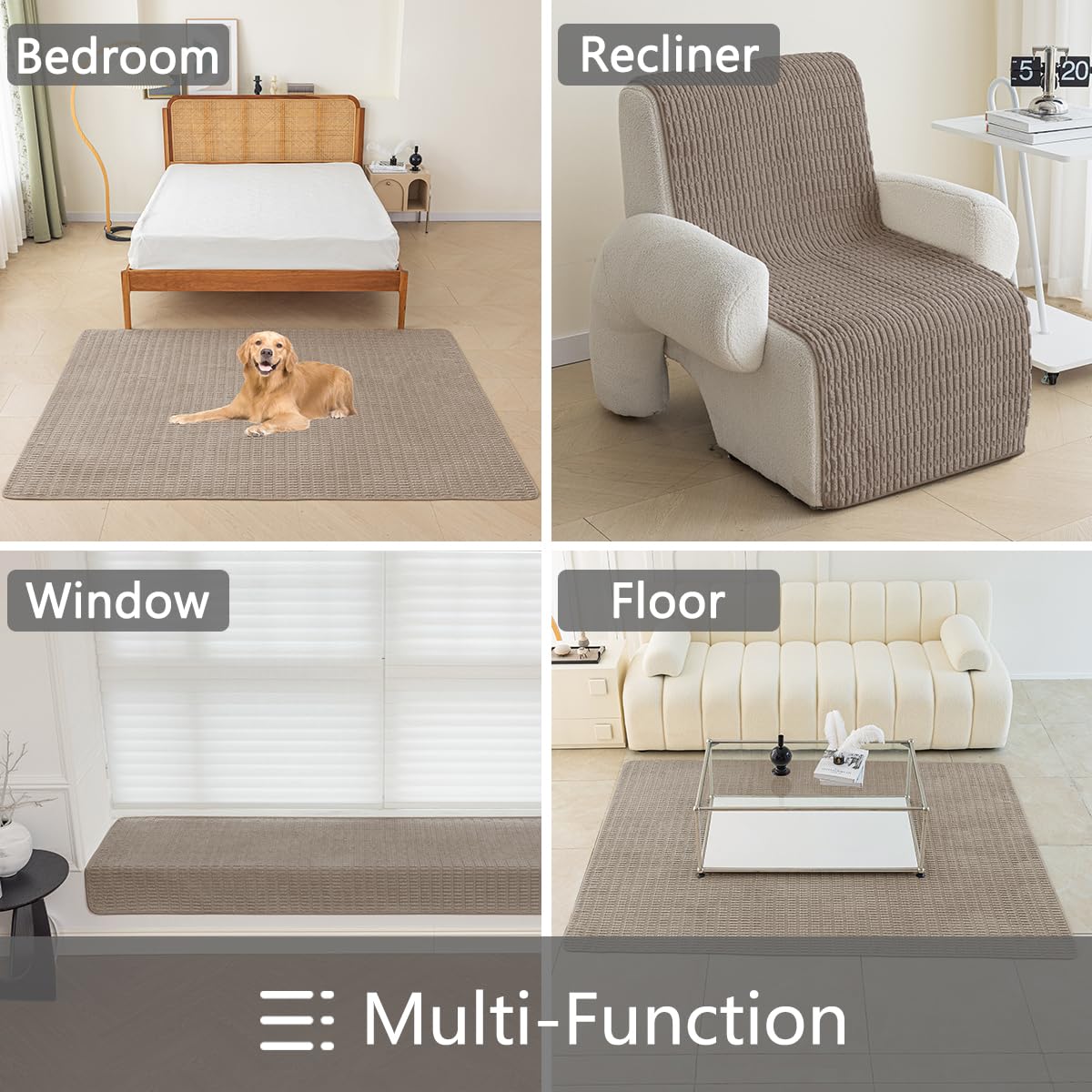 Muamar dog bed cover shown on couch for everyday family use.