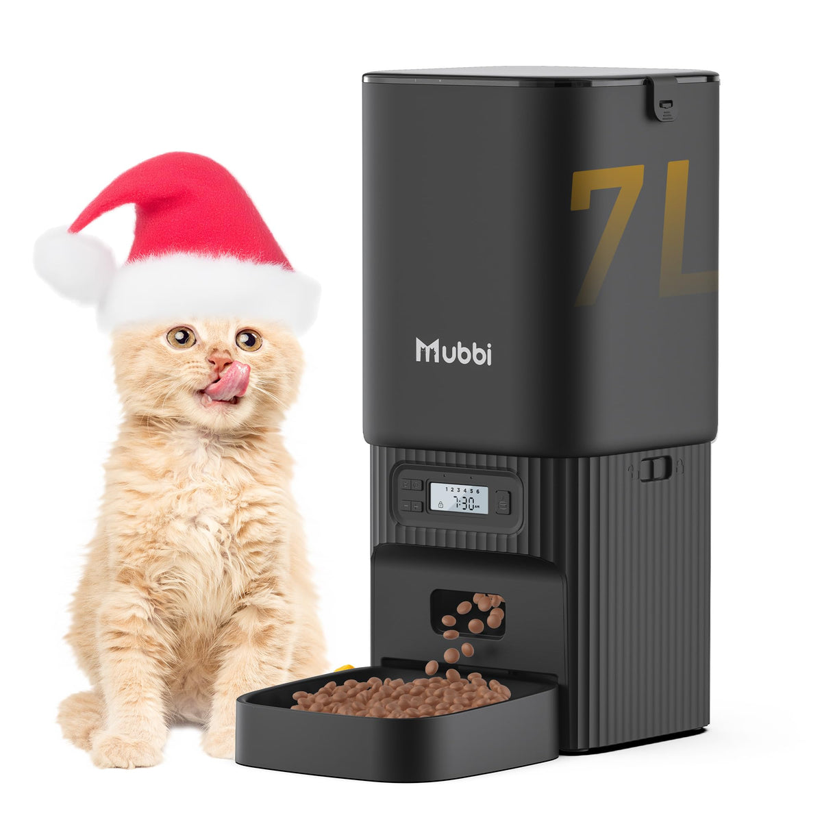 MUBBI automatic feeder with large capacity keeps pet meals ready for busy owners.