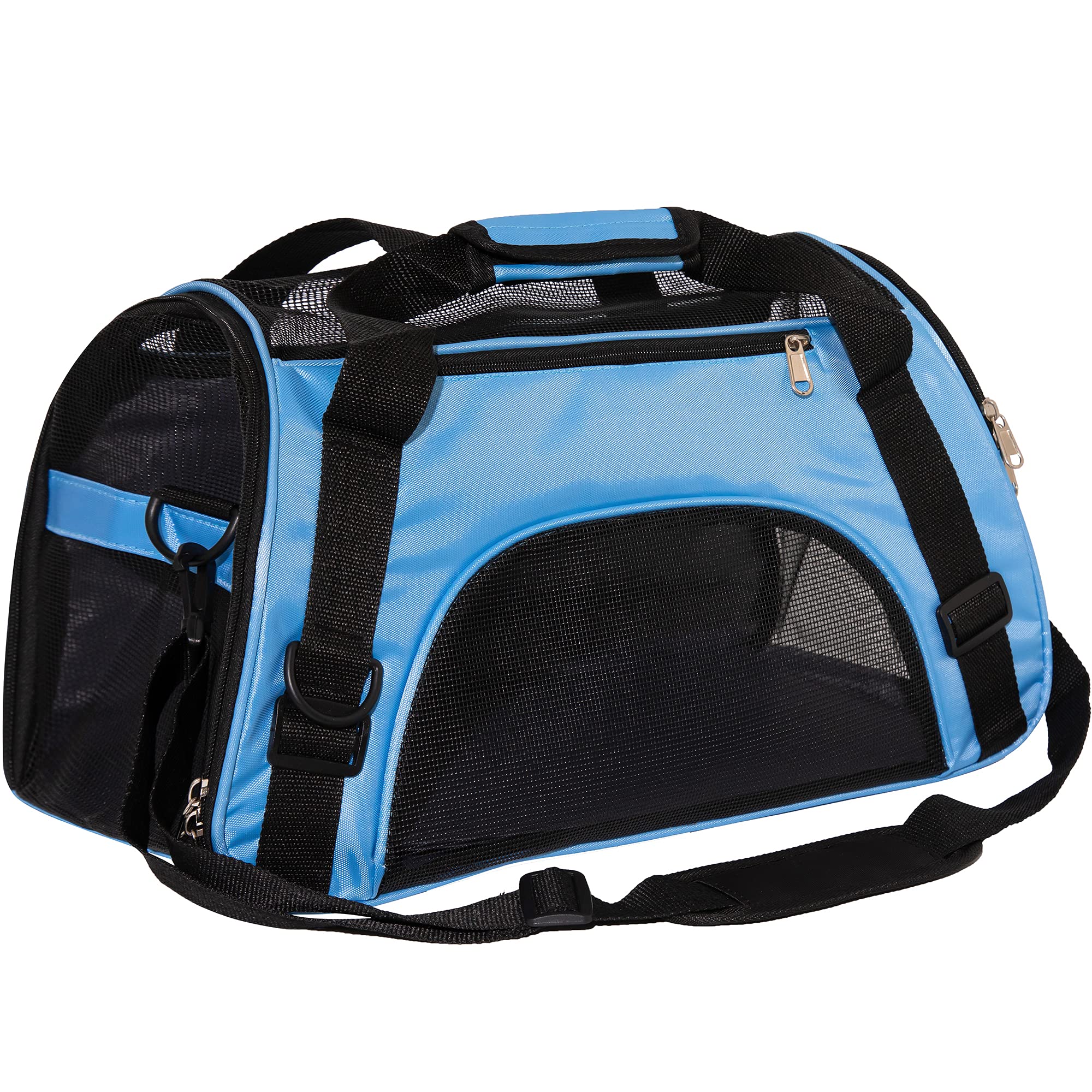 MuchL Pet Carrier medium blue front view shows compact design for small pets