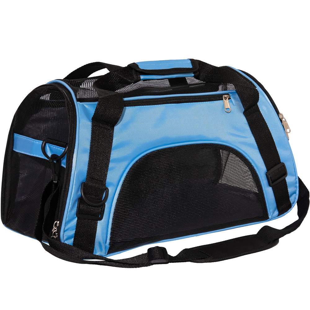 MuchL Pet Carrier medium blue front view shows compact design for small pets