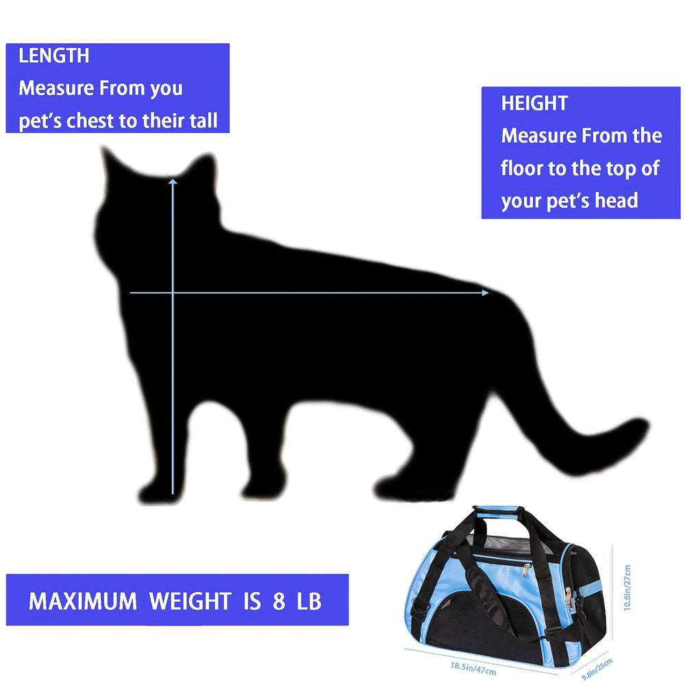 MuchL Pet Carrier medium blue travel-ready bag in vehicle or airport