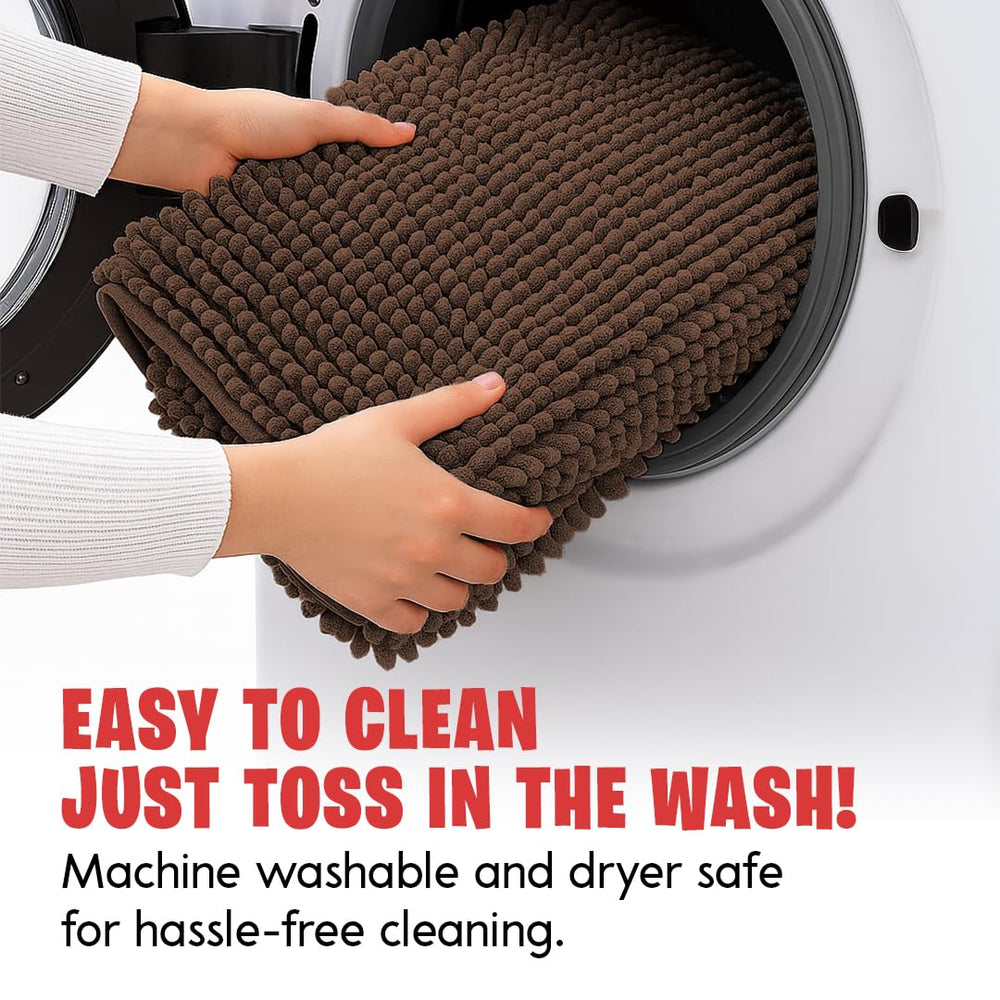 MUDGUARD MAT chenille-texture-closeup reveals plush, quick-drying surface for entryways.