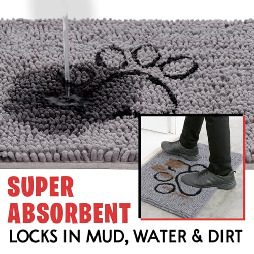 MUDGUARD MAT microfiber chenille quickly absorbs moisture and dirt from muddy paws
