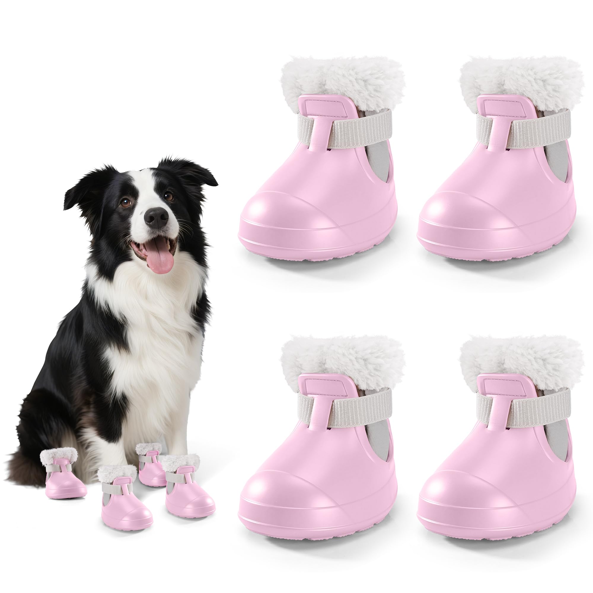 MUFEW pink dog shoes side profile showing protective paw coverage for winter