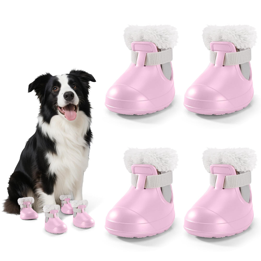 MUFEW pink dog shoes side profile showing protective paw coverage for winter