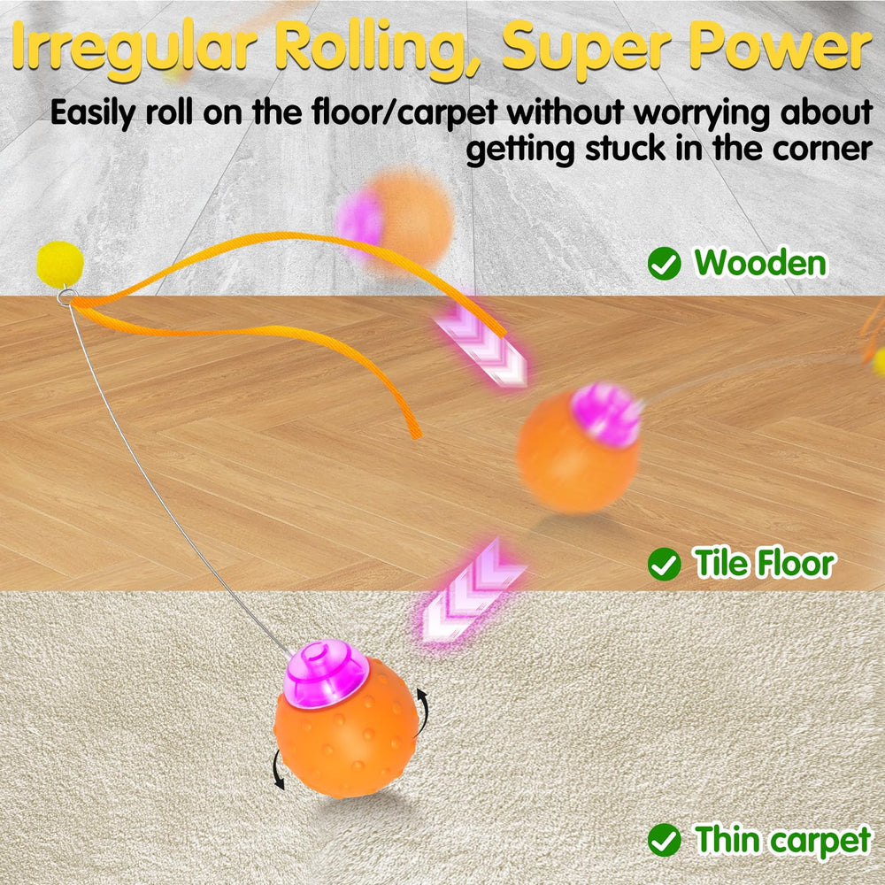 Muhhiba Interactive Cat Toy Ball side view shows motion-activated action engaging curious cats.