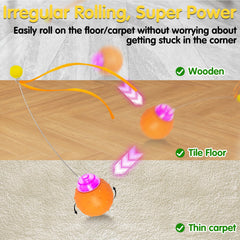 Muhhiba Interactive Cat Toy Ball side view shows motion-activated action engaging curious cats.