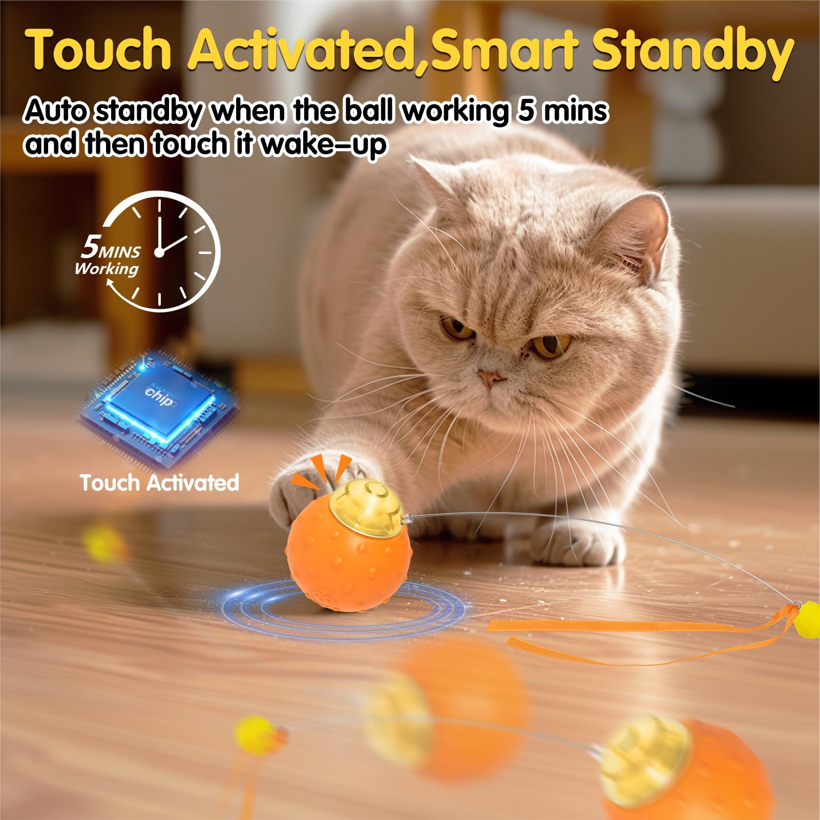 Muhhiba Interactive Cat Toy Ball USB charging—convenient rechargeable power for long play sessions.
