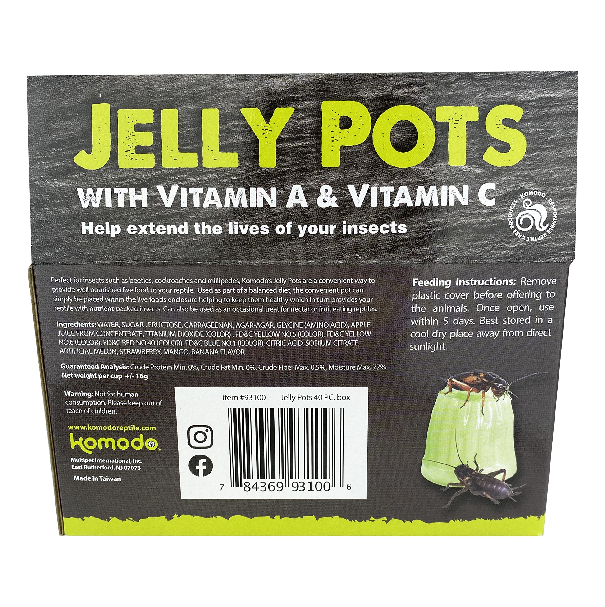Multipet Komodo Jelly Pots cup opened in enclosure showing hydration potential.