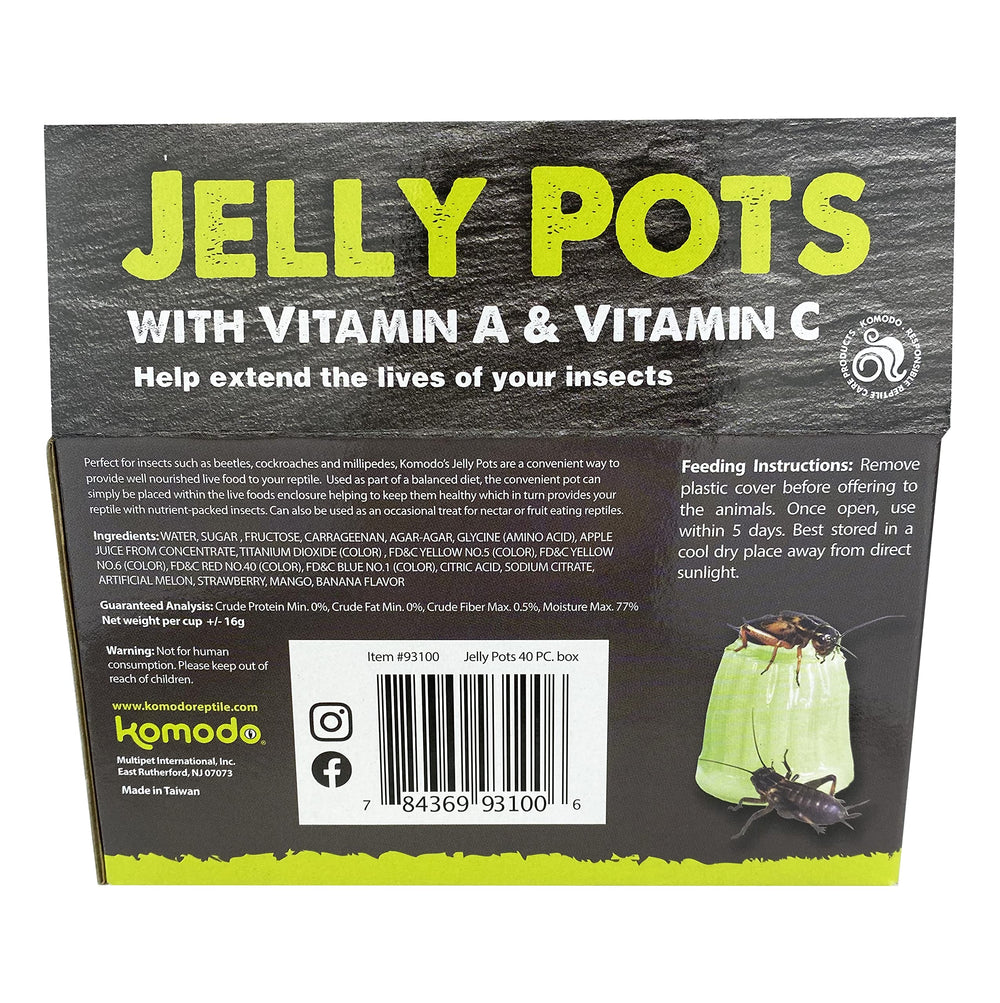 Multipet Komodo Jelly Pots cup opened in enclosure showing hydration potential.