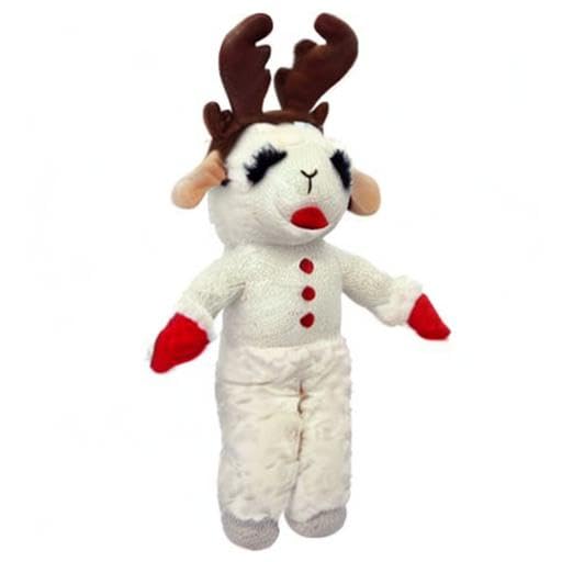Multipet lamb chop plush toy squeaks for interactive bonding and chasing fun.