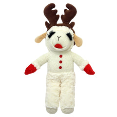 Multipet lamb chop with reindeer antlers closeup highlighting soft plush texture.