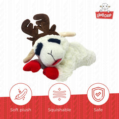Multipet Lamb Chop plush toy features a squeaker for interactive play sessions.