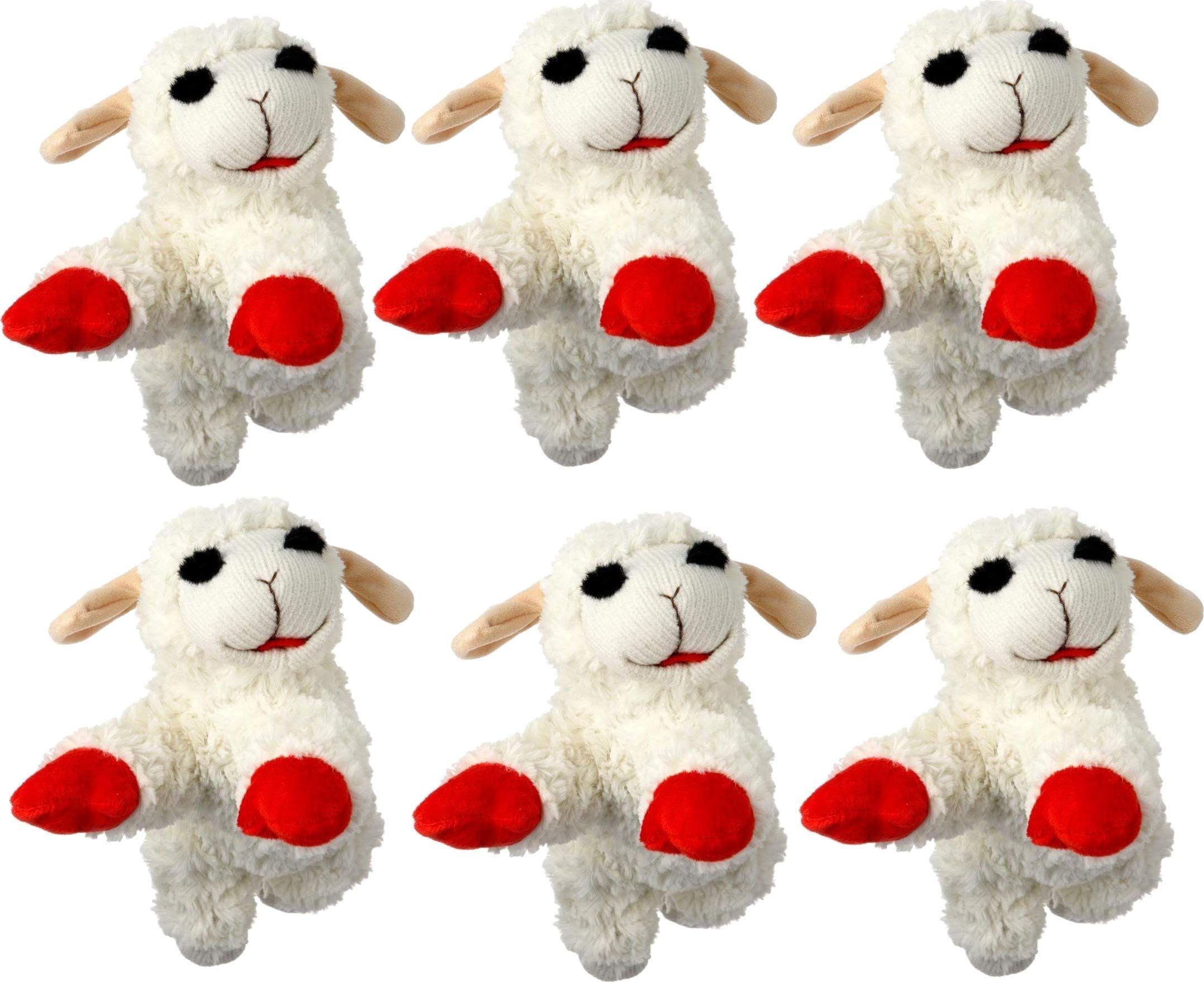Multipet Lambchop plush dog toy in white with squeaker for interactive play