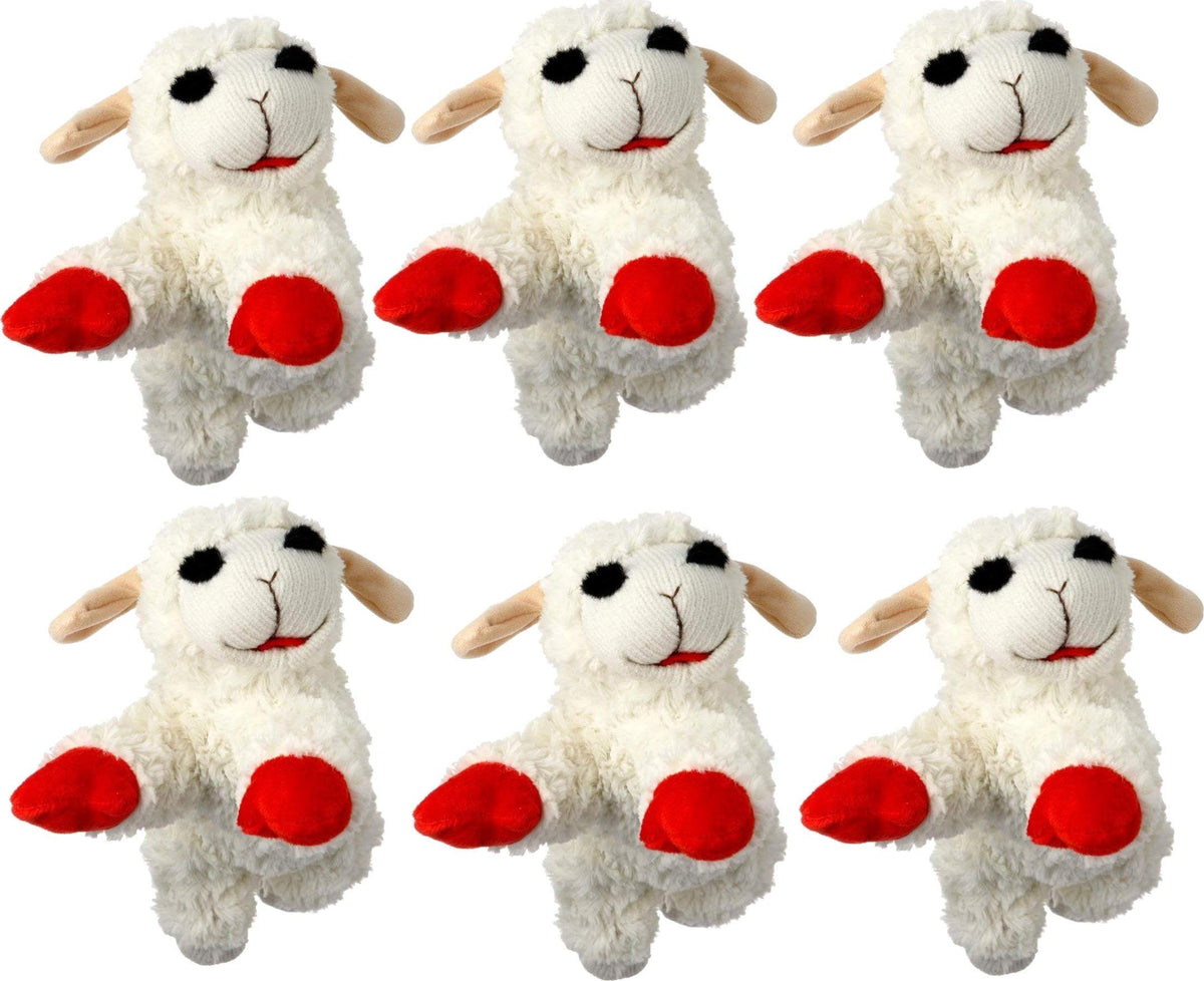 Multipet Lambchop plush dog toy in white with squeaker for interactive play