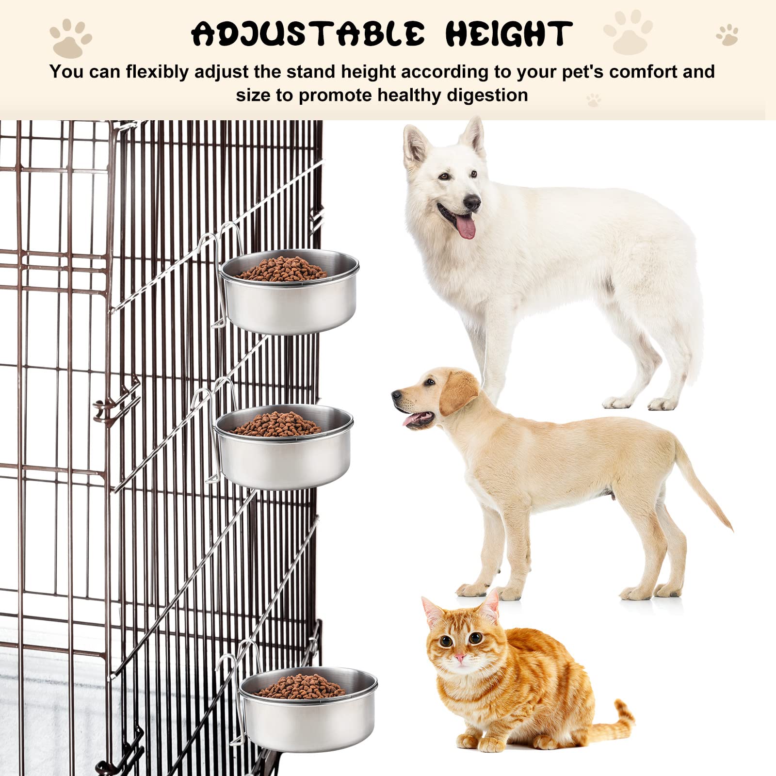 Mumufy holder-and-bowls assembly shown hanging from cage bars for anti-spill design.