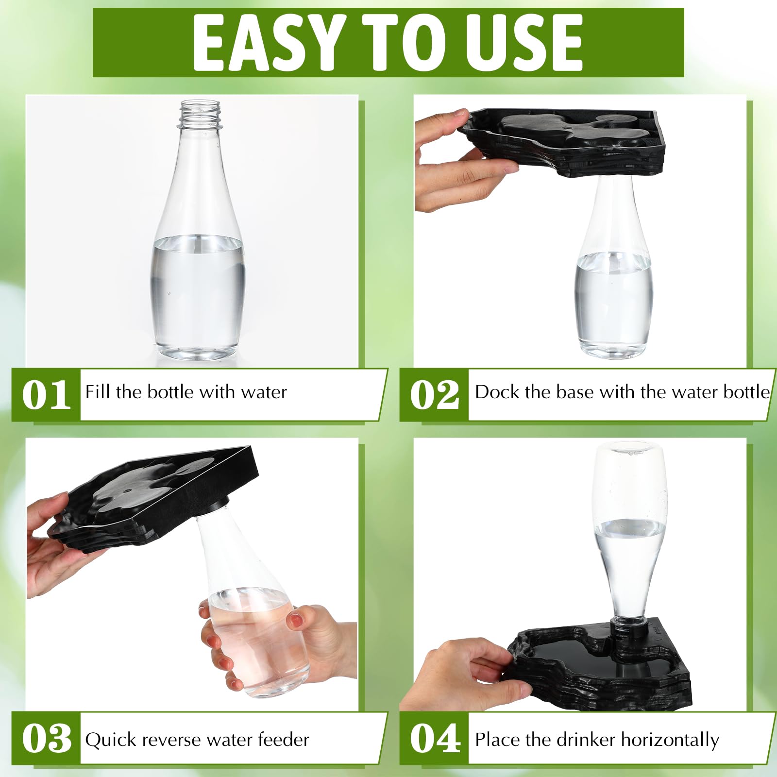 Mumufy reptile water feeder 13.5oz capacity with clear bottle for monitoring.