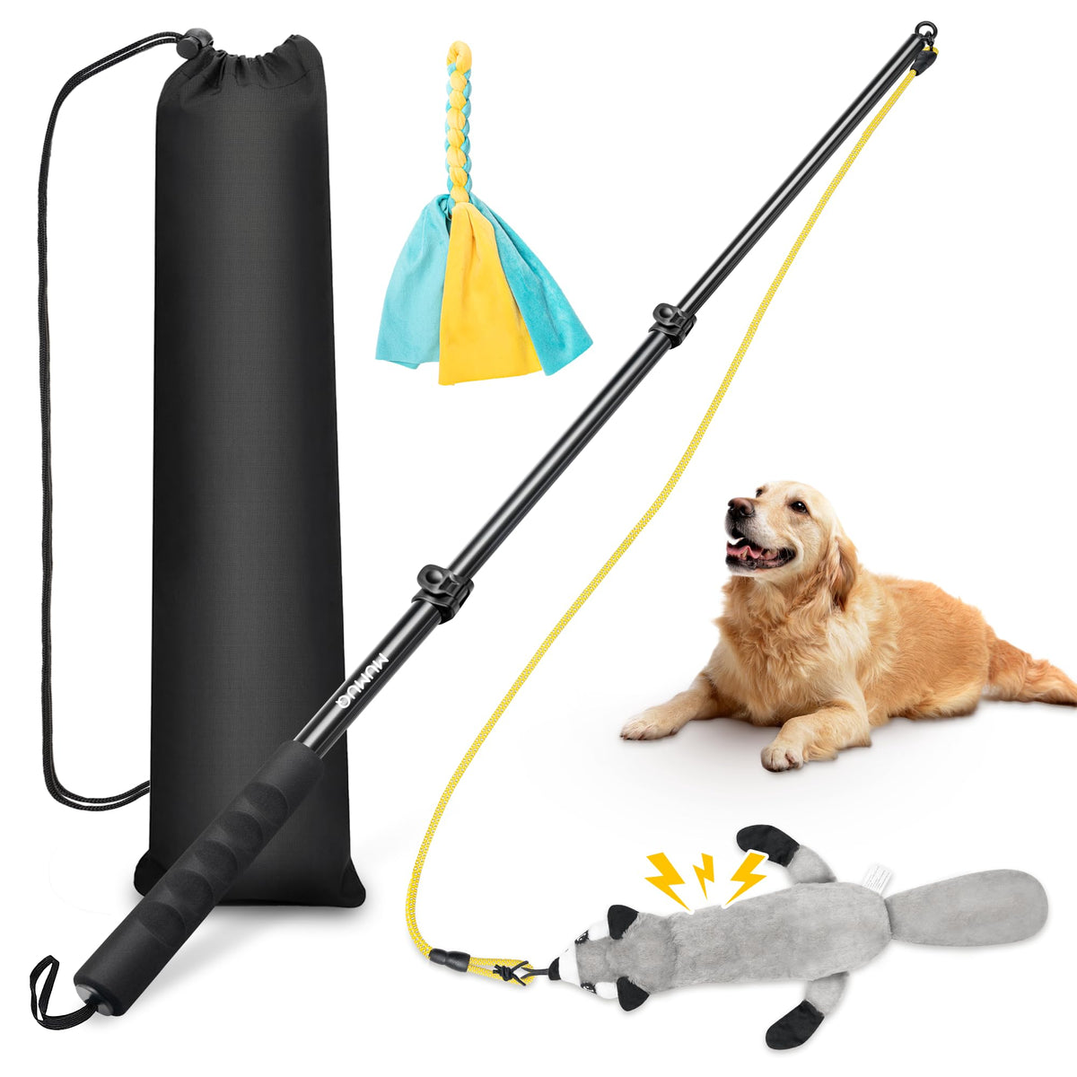 MUMUQ Dog Flirt Pole extended length for outdoor training and play.