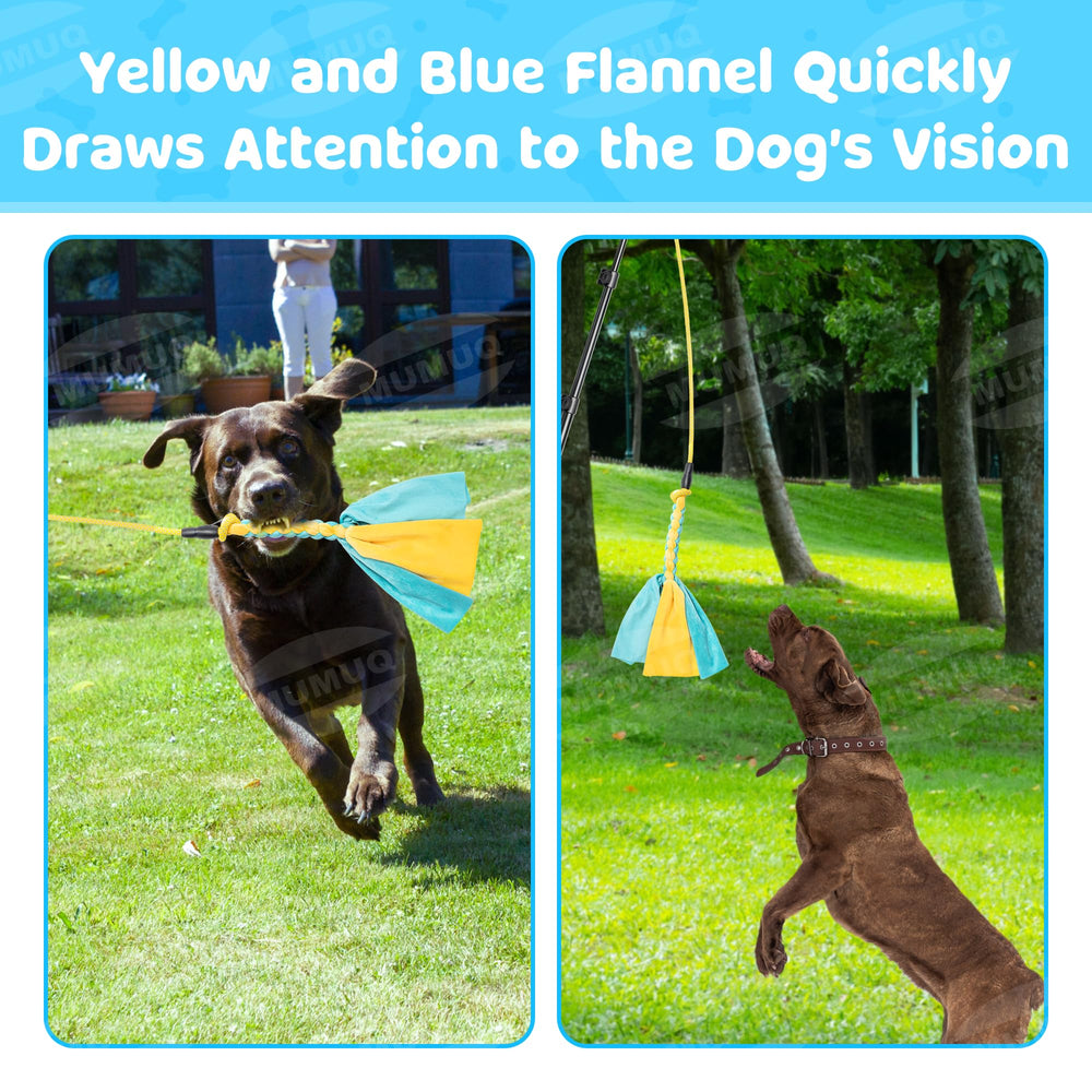 MUMUQ Dog Flirt Pole includes squeaky toy to boost dog attention.