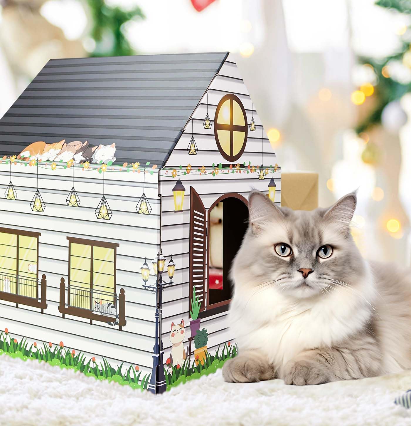 MUNILAIL cardboard cat house interior fits modern home styling.