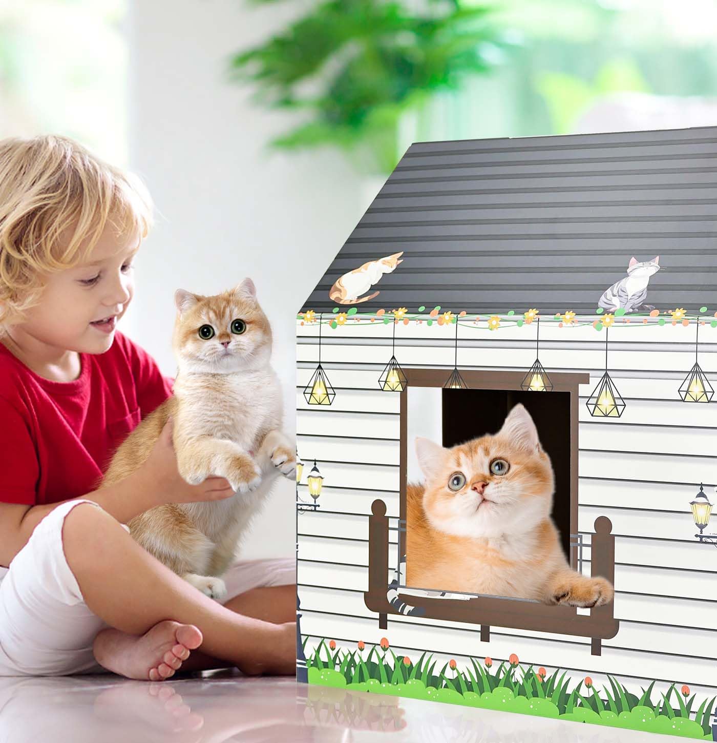 MUNILAIL cat house placed in bedroom offers a personal retreat.