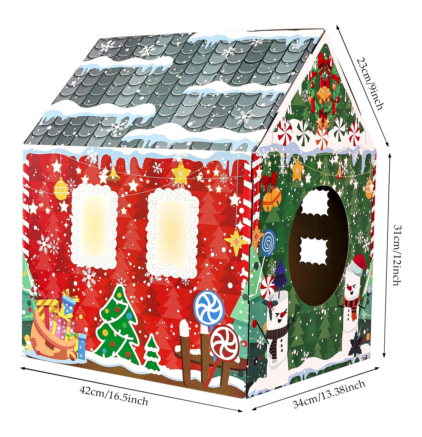 MUNILAIL Christmas Cat House interior offering roomy lounging space and peek-through windows.