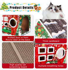 MUNILAIL Christmas Cat House scratching pad allows cats to stretch and scratch.
