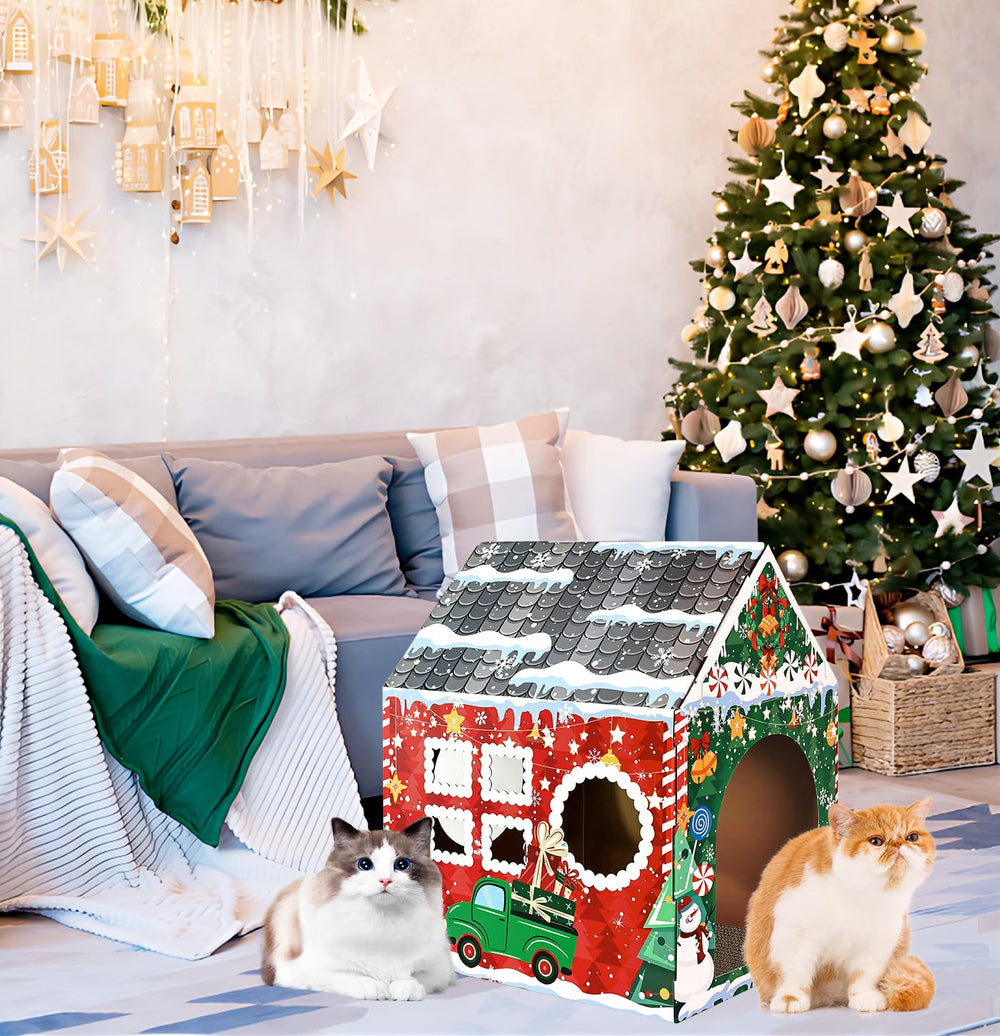 MUNILAIL Christmas Cat House windows provide views during play and naps.