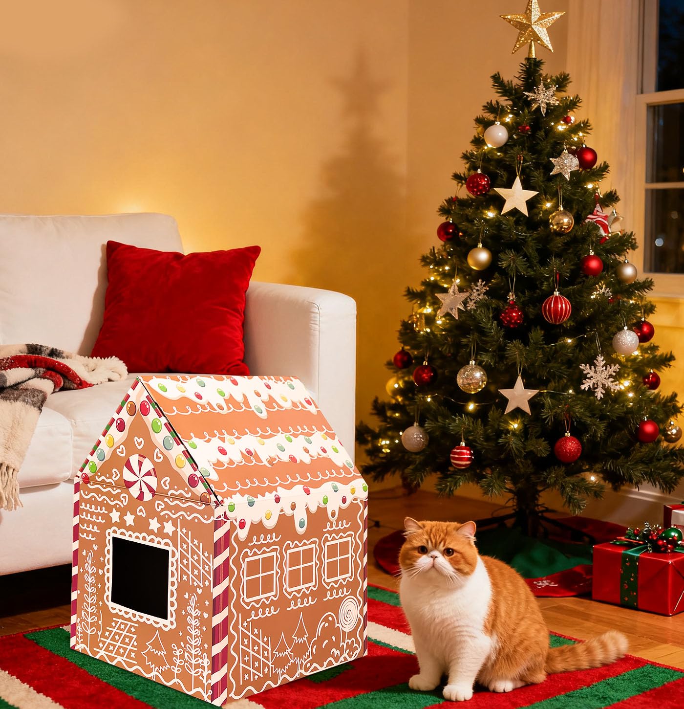 MUNILAIL Christmas decorations and window view provide festive charm and visual interest for curious cats