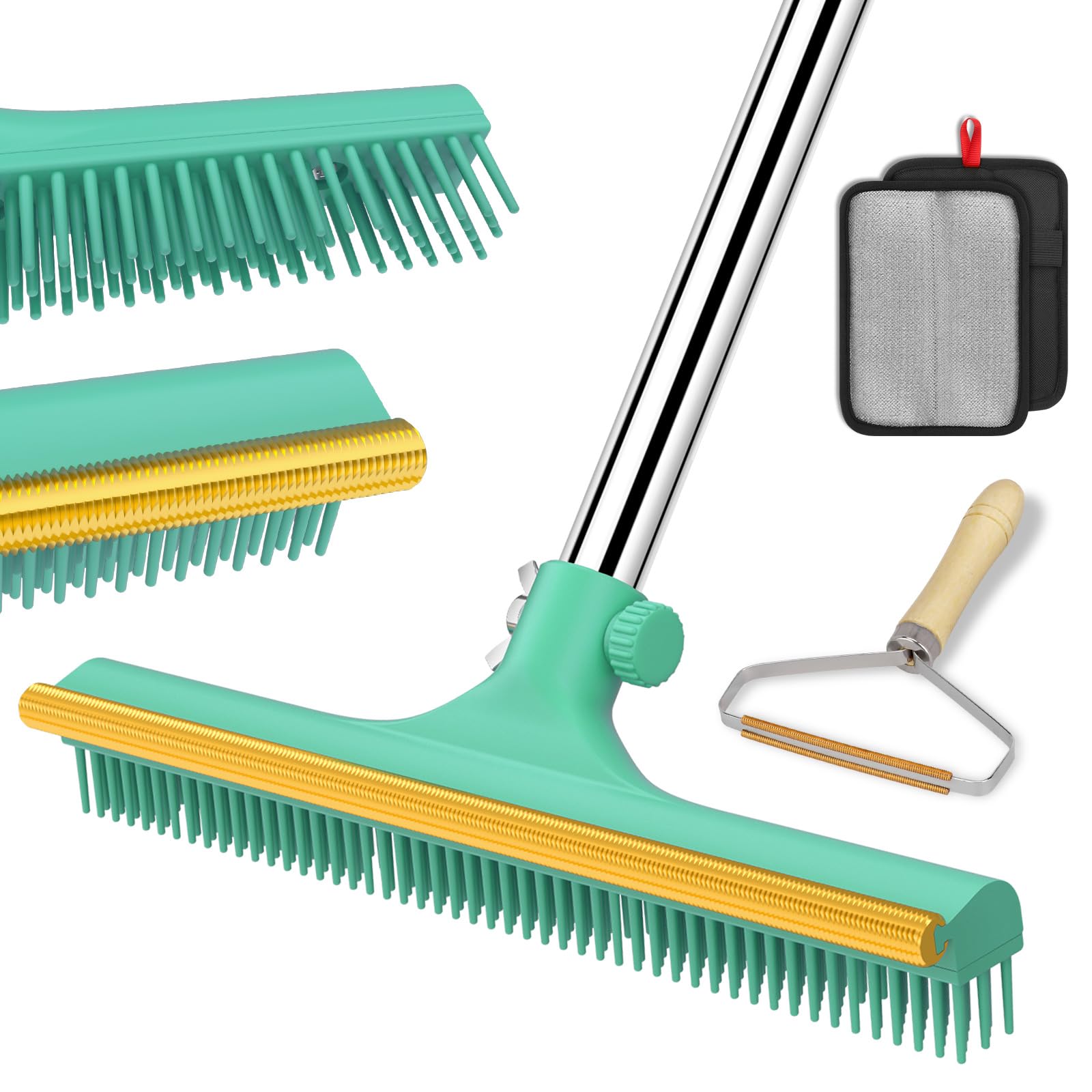 Mupapi carpet rake with 60-inch handle reaches under furniture for pet hair removal