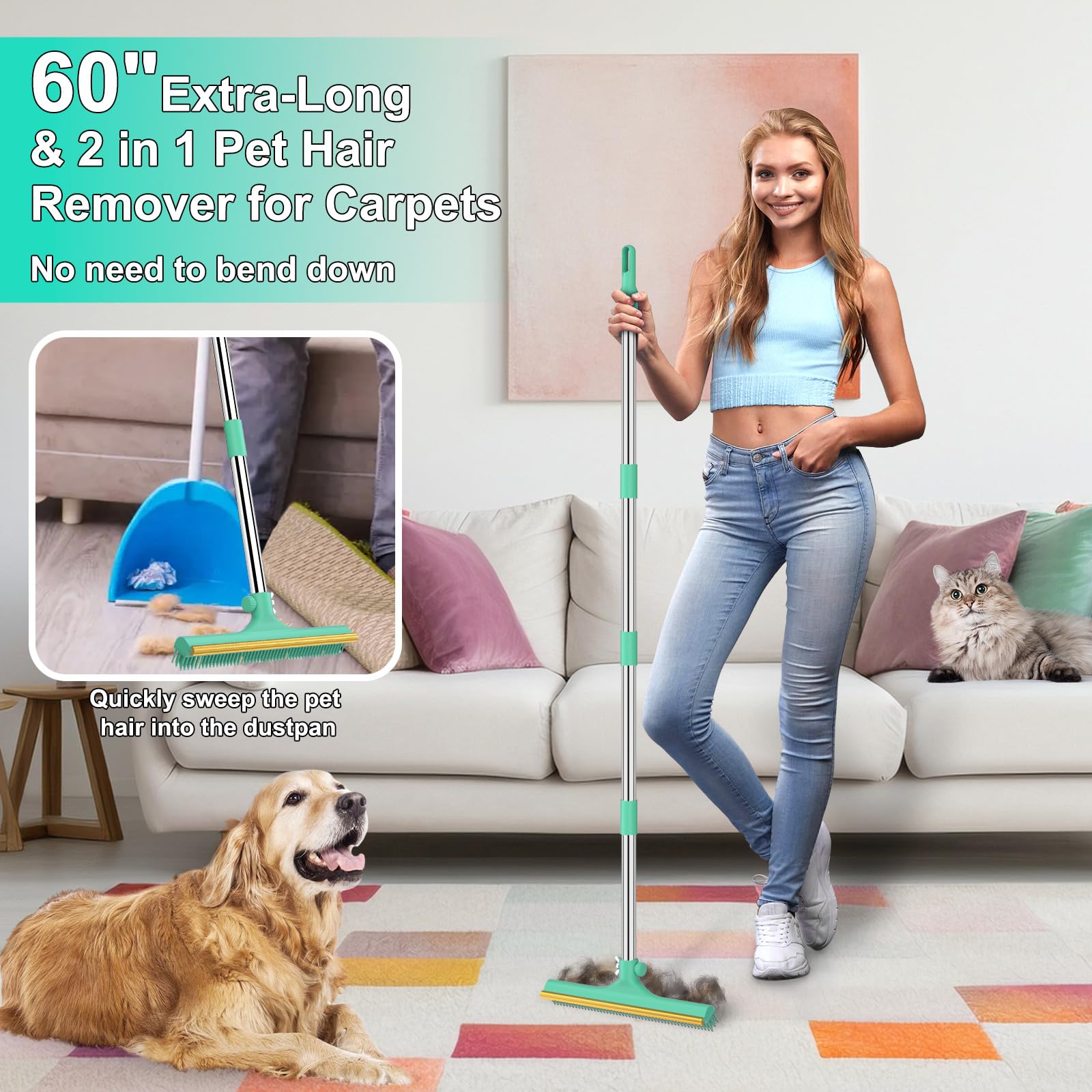 Mupapi pet hair remover broom set of 3 for versatile cleaning across surfaces