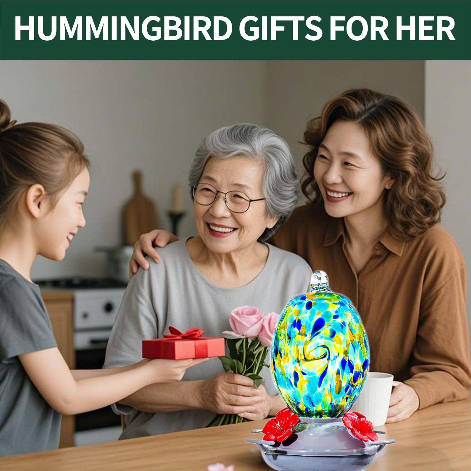 Muse Garden gift-ready hummingbird feeder makes a thoughtful present for bird lovers.